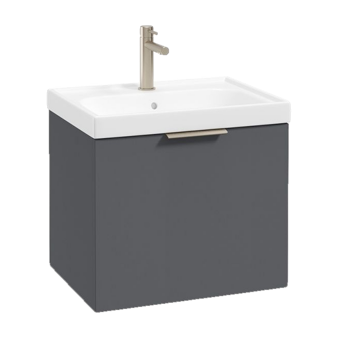 SONAS Stockholm 50cm wall hung single drawer vanity unit in Matt Midnight Grey with brushed nickel handles