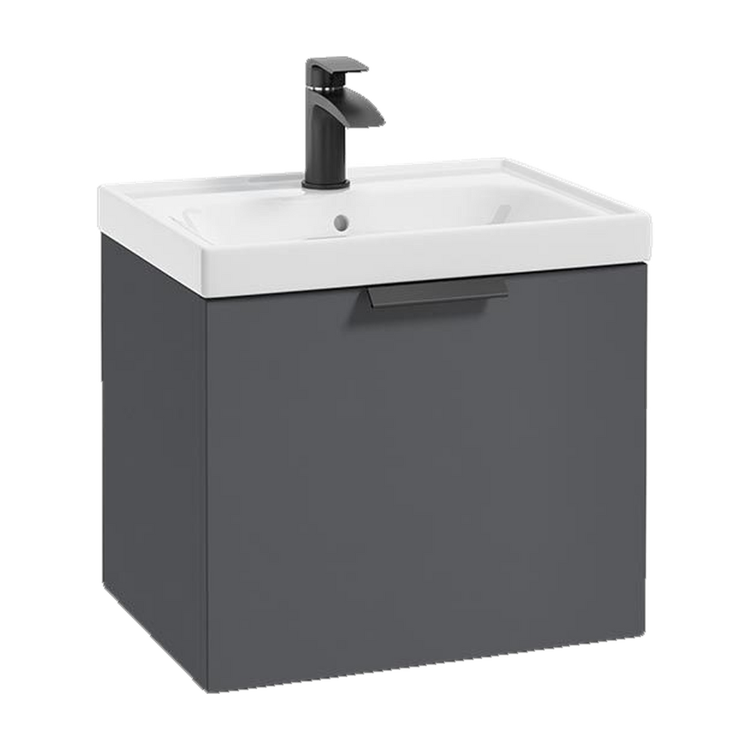 SONAS Stockholm 50cm wall hung single drawer vanity unit in Matt Midnight Grey with matt black handles