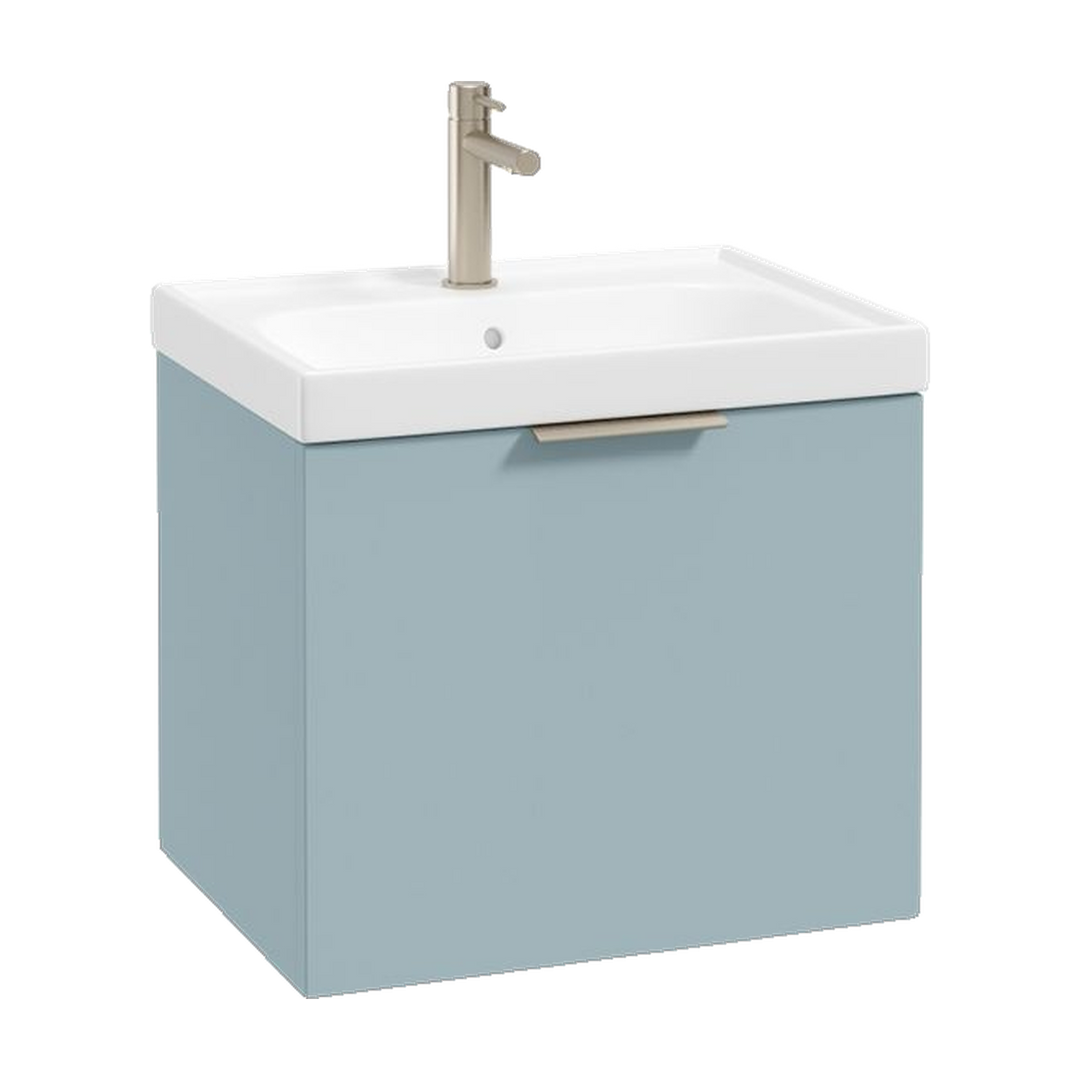SONAS Stockholm 50cm wall hung single drawer vanity unit in Matt Morning Sky Blue with brushed nickel handles