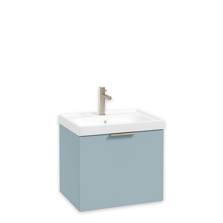 SONAS Stockholm 50cm wall hung single drawer vanity unit in Matt Morning Sky Blue with brushed nickel handles