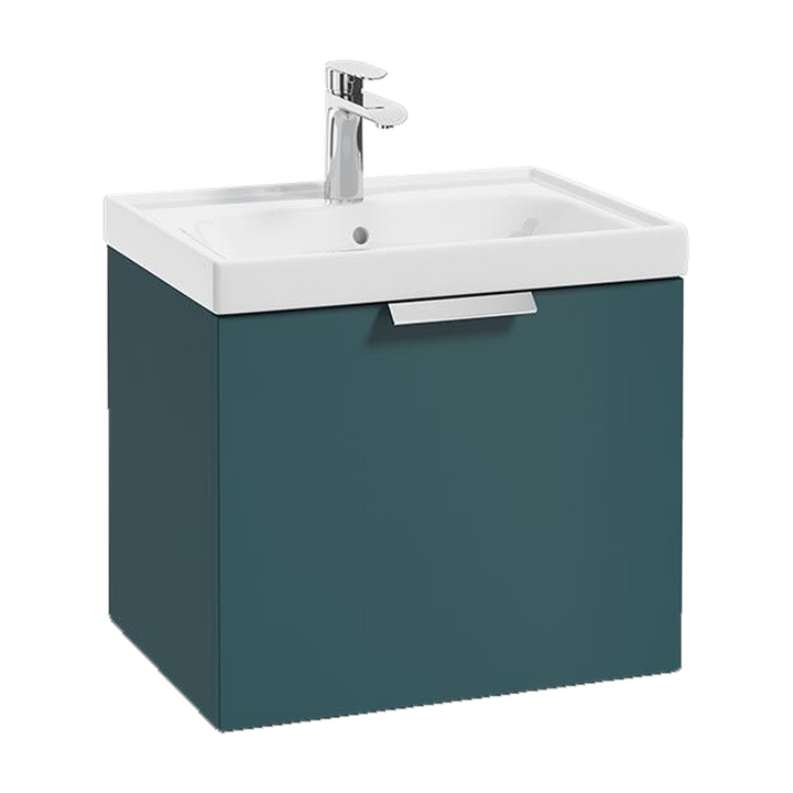SONAS Stockholm 50cm wall hung single drawer vanity unit in Matt Ocean Blue with brushed chrome handles
