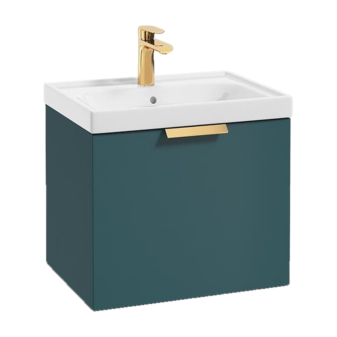 SONAS Stockholm 50cm wall hung single drawer vanity unit in Matt Ocean Blue with brushed gold handles