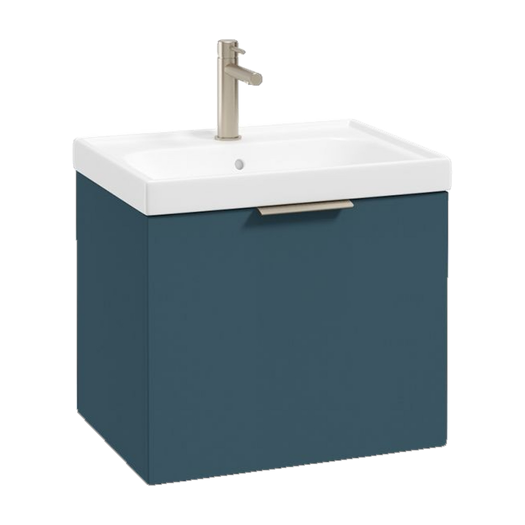 SONAS Stockholm 50cm wall hung single drawer vanity unit in Matt Ocean Blue with brushed nickel handles