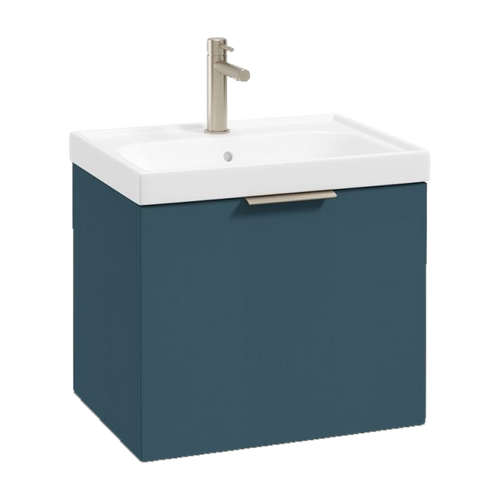 SONAS Stockholm 50cm wall hung single drawer vanity unit in Matt Ocean Blue with brushed nickel handles