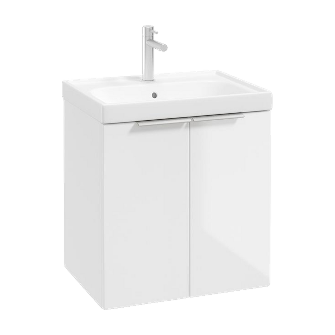 SONAS Stockholm 50cm wall hung two door vanity unit in Gloss White with brushed chrome handles
