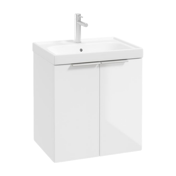 SONAS Stockholm 50cm wall hung two door vanity unit in Gloss White with brushed chrome handles
