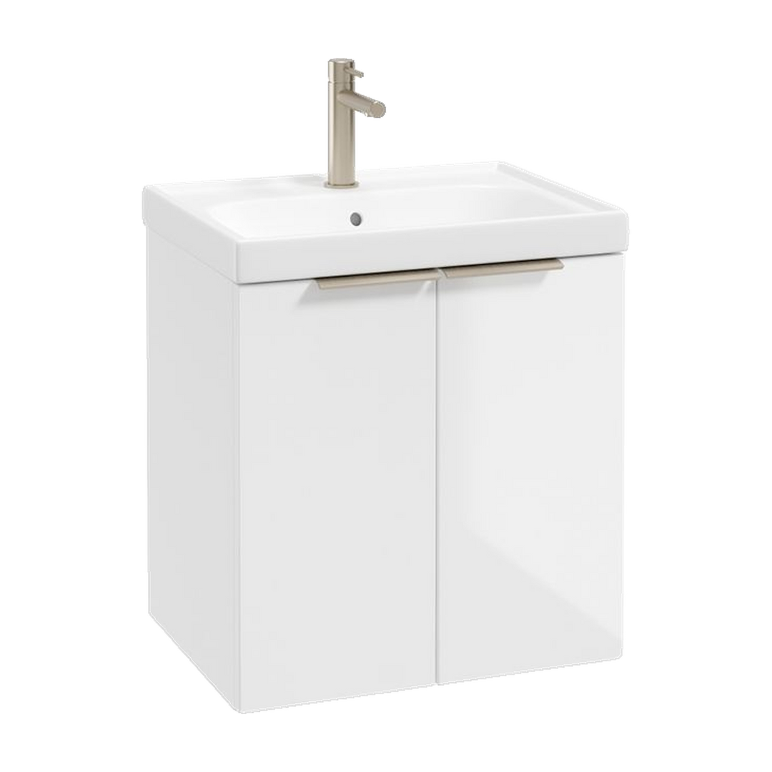 SONAS Stockholm 50cm wall hung two door vanity unit in Gloss White with brushed nickel handles