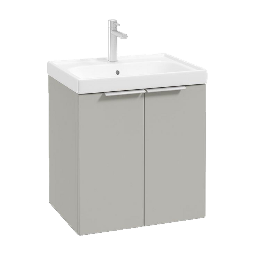 SONAS Stockholm 50cm wall hung two door vanity unit in Matt Arctic Grey with brushed chrome handles