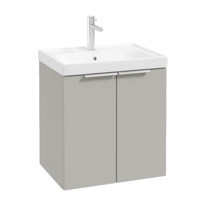 SONAS Stockholm 50cm wall hung two door vanity unit in Matt Arctic Grey with brushed chrome handles