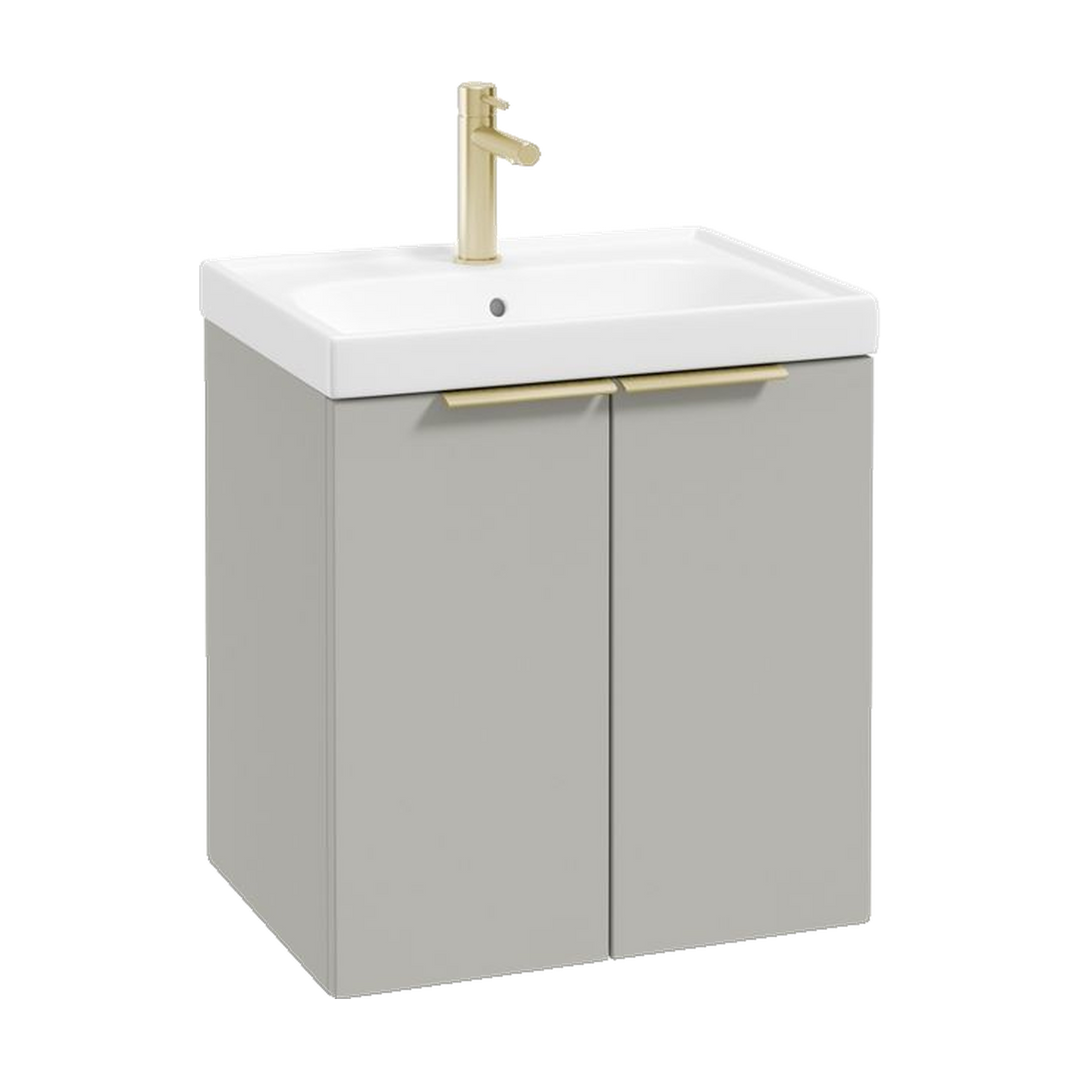 SONAS Stockholm 50cm wall hung two door vanity unit in Matt Arctic Grey with brushed gold handles