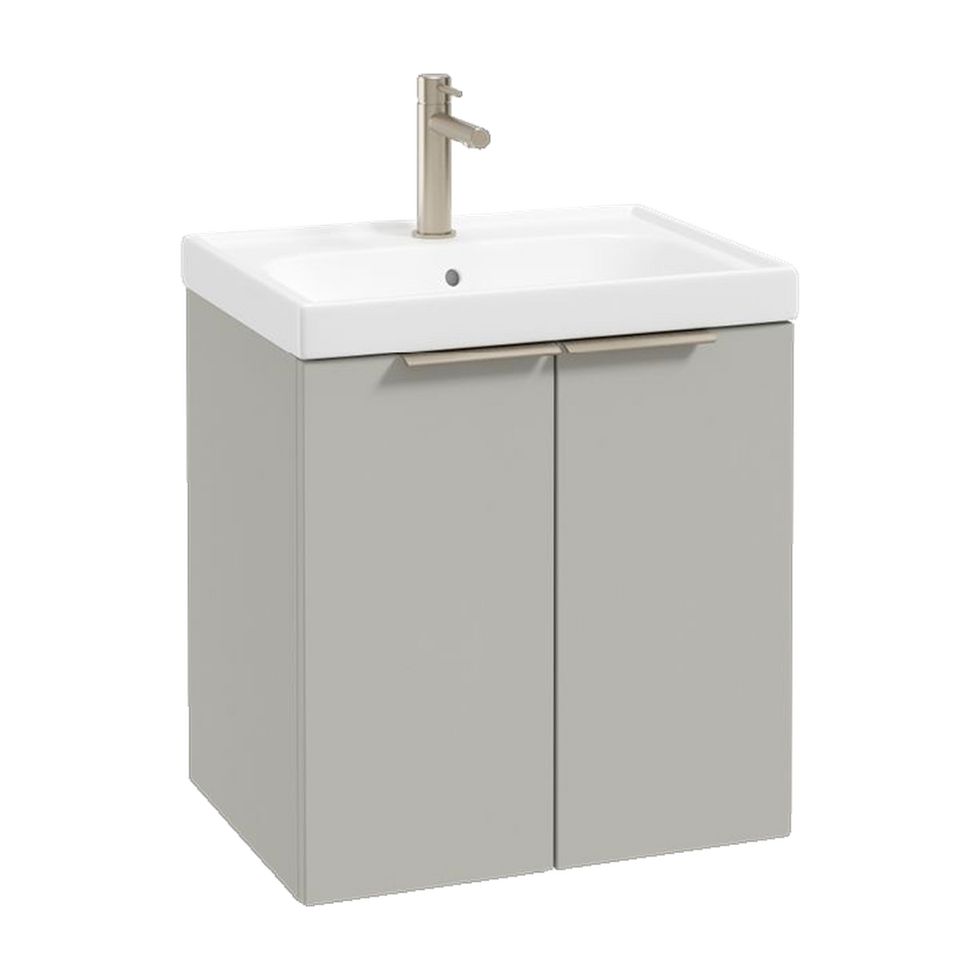 SONAS Stockholm 50cm wall hung two door vanity unit in Matt Arctic Grey with brushed nickel handles