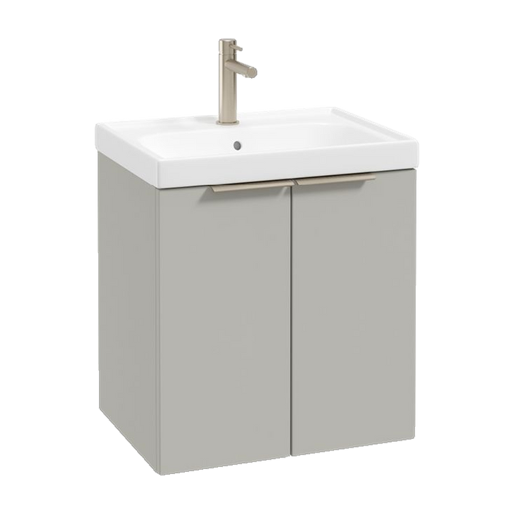 SONAS Stockholm 50cm wall hung two door vanity unit in Matt Arctic Grey with brushed nickel handles