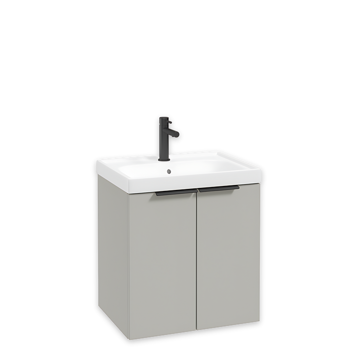 SONAS Stockholm 50cm wall hung two door vanity unit in Matt Arctic Grey with matt black handles