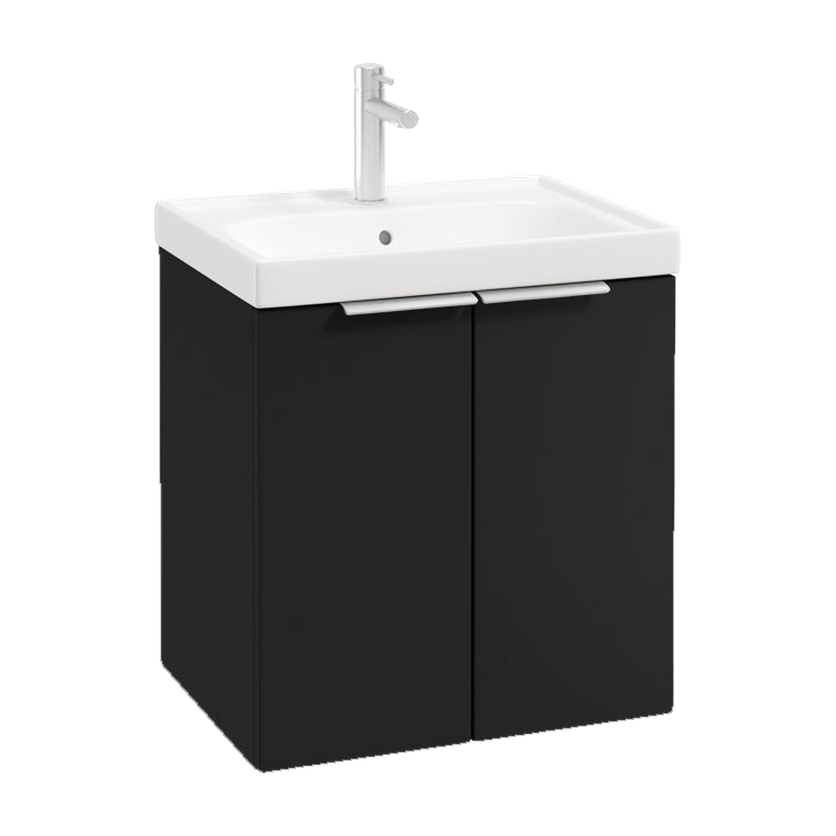 SONAS Stockholm 50cm wall hung two door vanity unit in Matt Black with brushed chrome handles