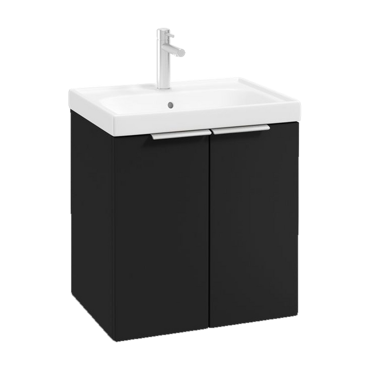 SONAS Stockholm 50cm wall hung two door vanity unit in Matt Black with brushed chrome handles