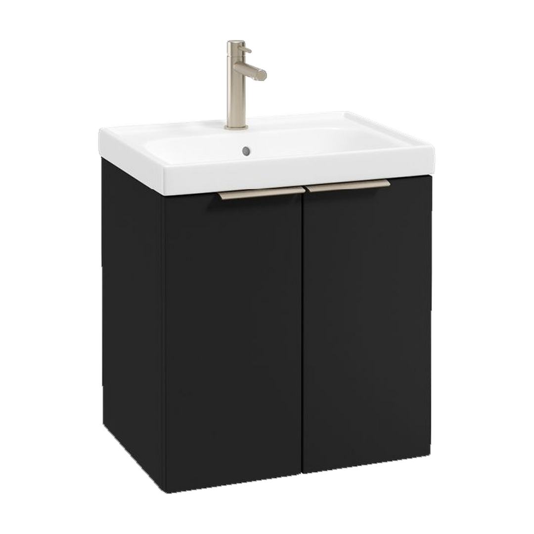 SONAS Stockholm 50cm wall hung two door vanity unit in Matt Black with brushed nickel handles