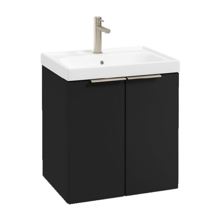 SONAS Stockholm 50cm wall hung two door vanity unit in Matt Black with brushed nickel handles