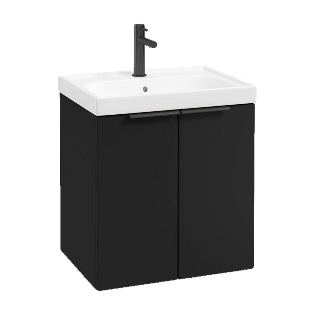 SONAS Stockholm 50cm wall hung two door vanity unit in Matt Black with matt black handles