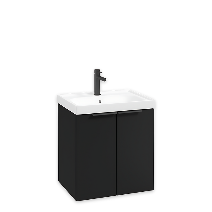 SONAS Stockholm 50cm wall hung two door vanity unit in Matt Black with matt black handles