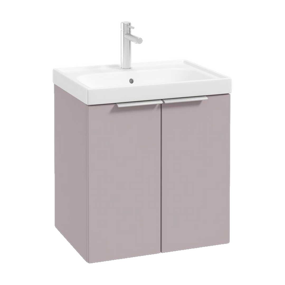 SONAS Stockholm 50cm wall hung two door vanity unit in Matt Cashmere Pink with brushed chrome handles