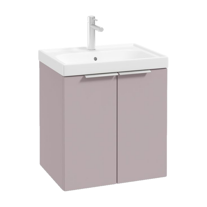 SONAS Stockholm 50cm wall hung two door vanity unit in Matt Cashmere Pink with brushed chrome handles