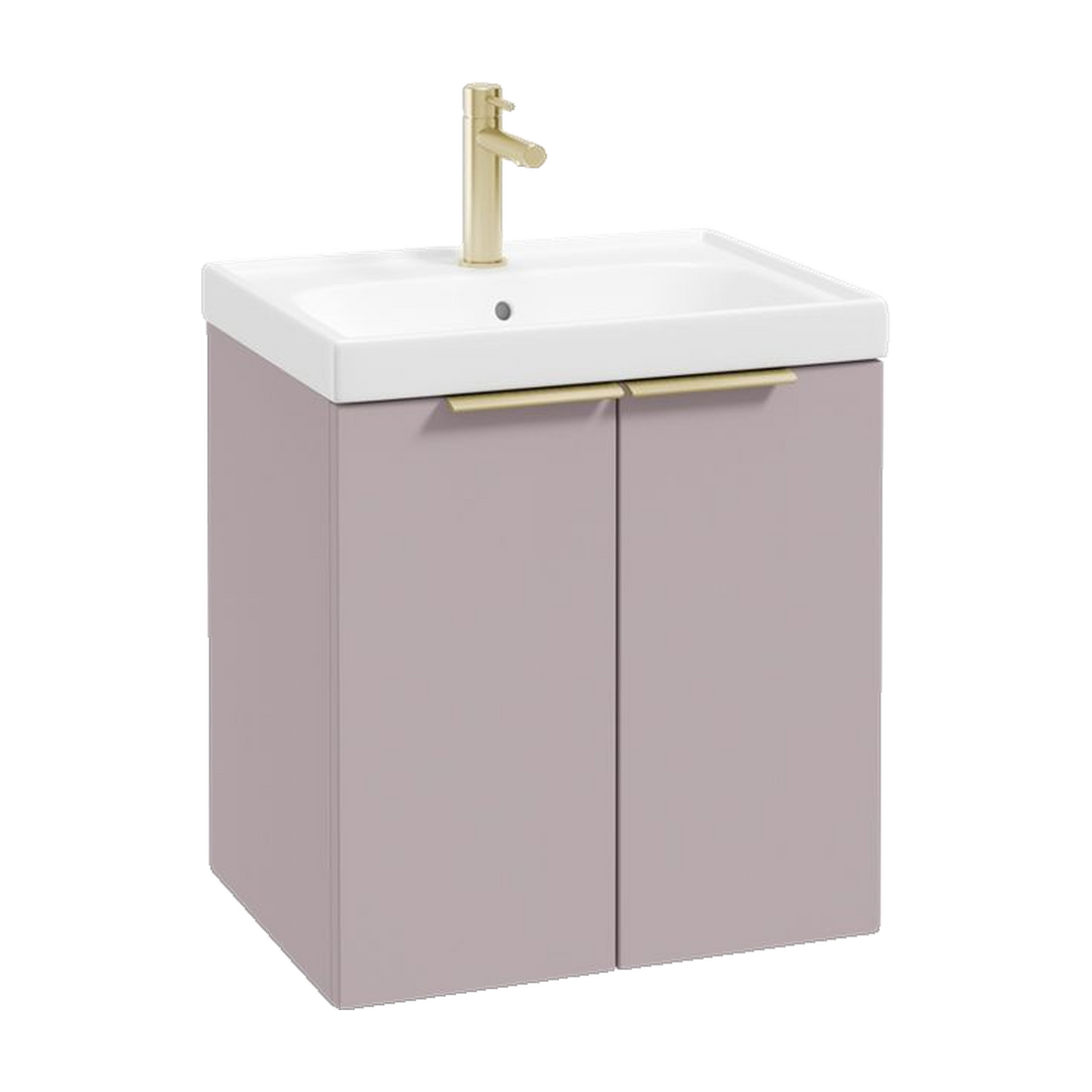 SONAS Stockholm 50cm wall hung two door vanity unit in Matt Cashmere Pink with brushed gold handles