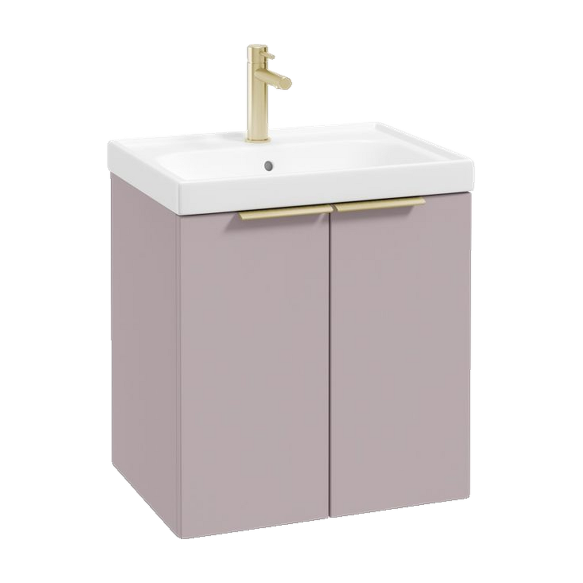 SONAS Stockholm 50cm wall hung two door vanity unit in Matt Cashmere Pink with brushed gold handles