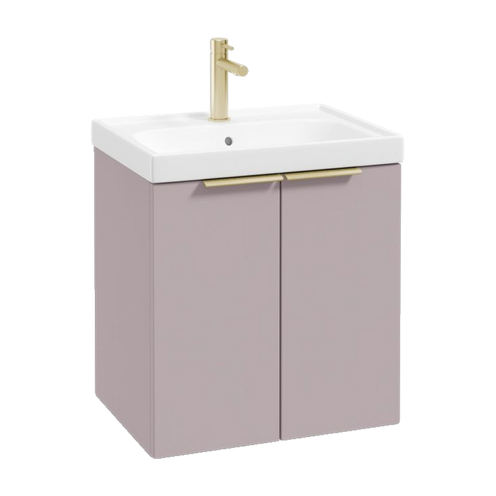 SONAS Stockholm 50cm wall hung two door vanity unit in Matt Cashmere Pink with brushed gold handles