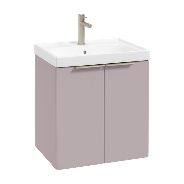SONAS Stockholm 50cm wall hung two door vanity unit in Matt Cashmere Pink with brushed nickel handles