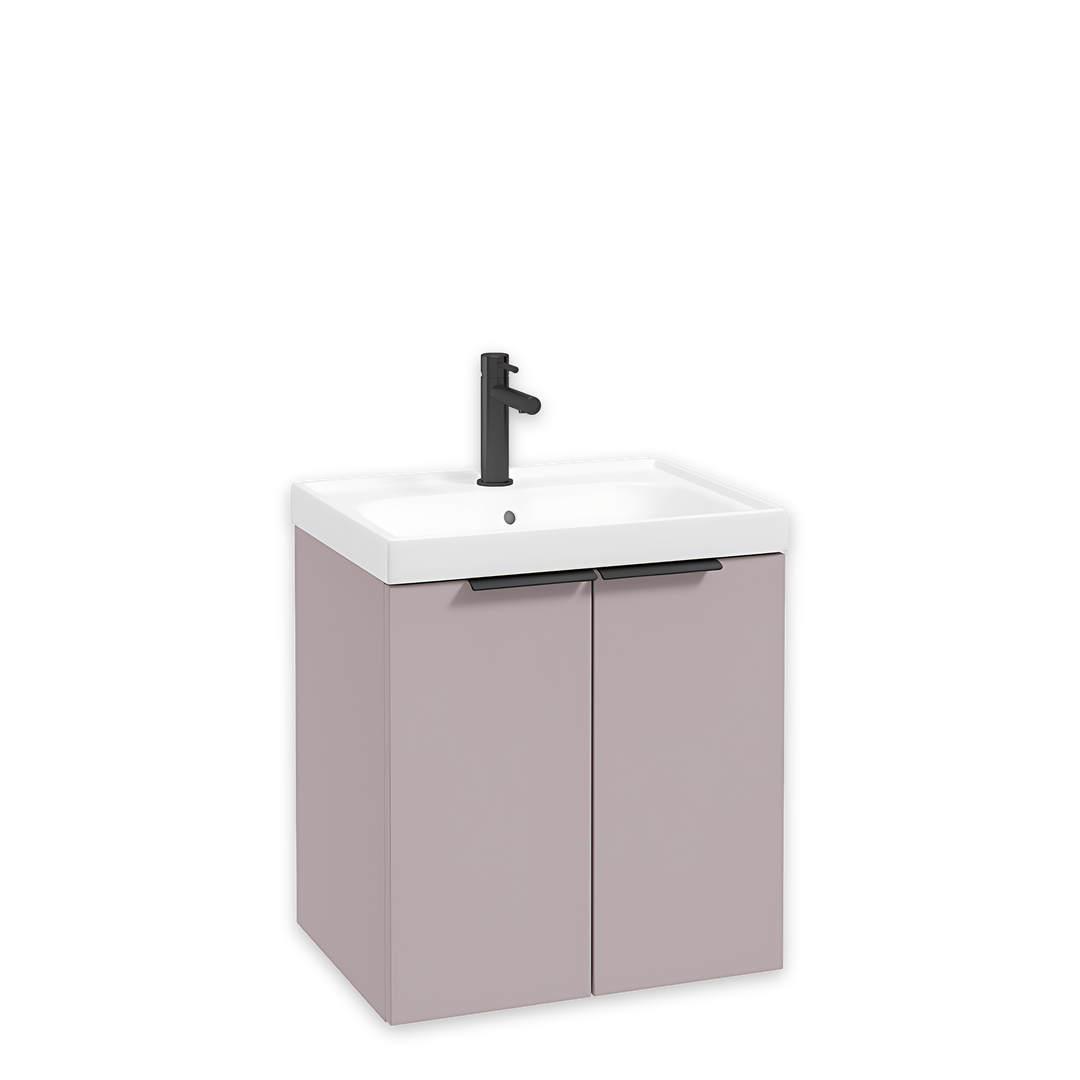 SONAS Stockholm 50cm wall hung two door vanity unit in Matt Cashmere Pink with matt black handles