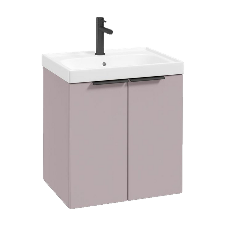 SONAS Stockholm 50cm wall hung two door vanity unit in Matt Cashmere Pink with matt black handles