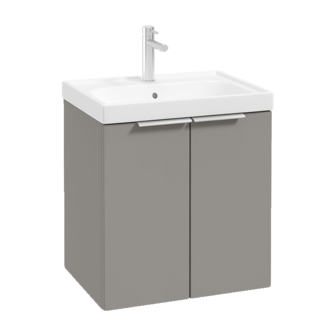 SONAS Stockholm 50cm wall hung two door vanity unit in Matt Khaki with brushed chrome handles