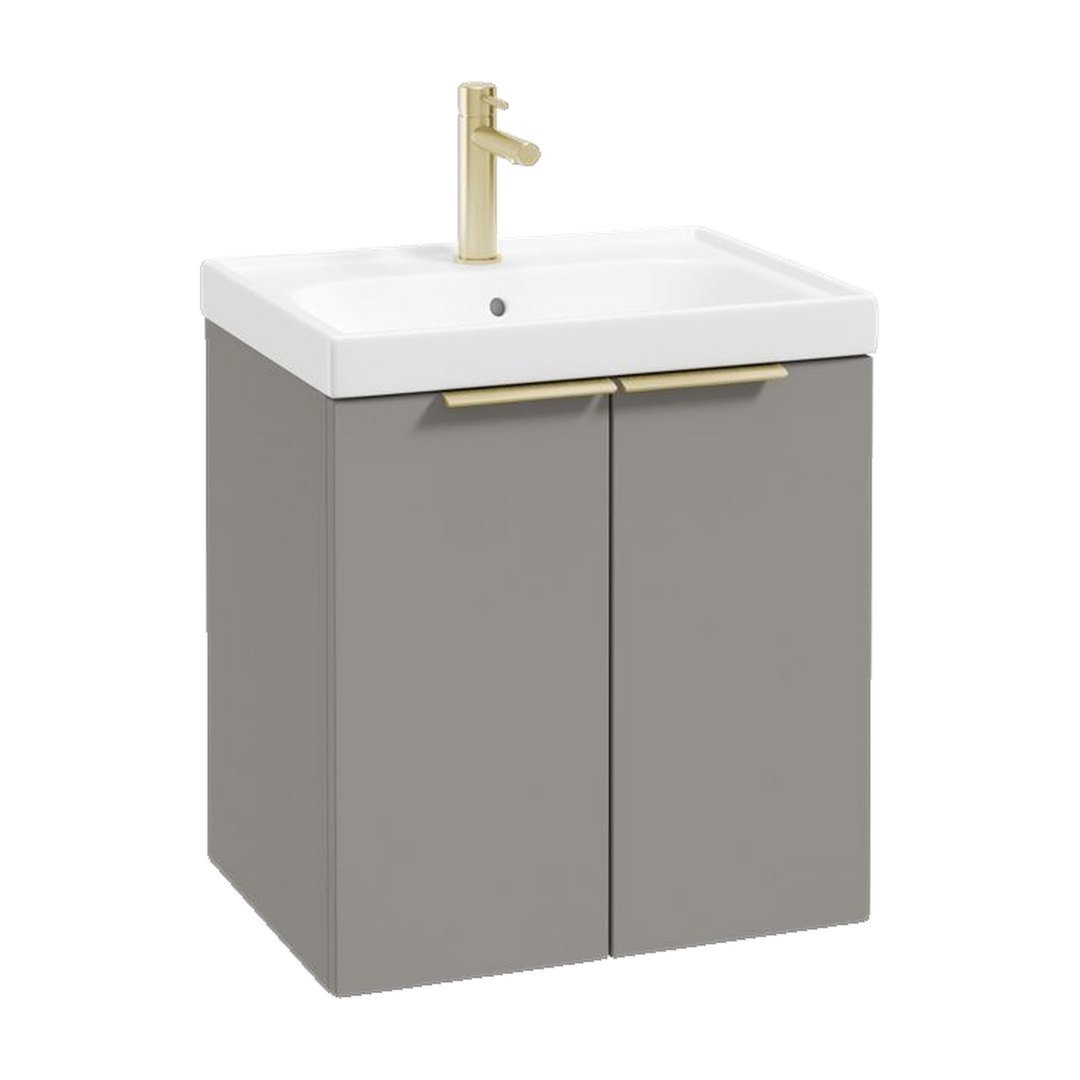 SONAS Stockholm 50cm wall hung two door vanity unit in Matt Khaki with brushed gold handles