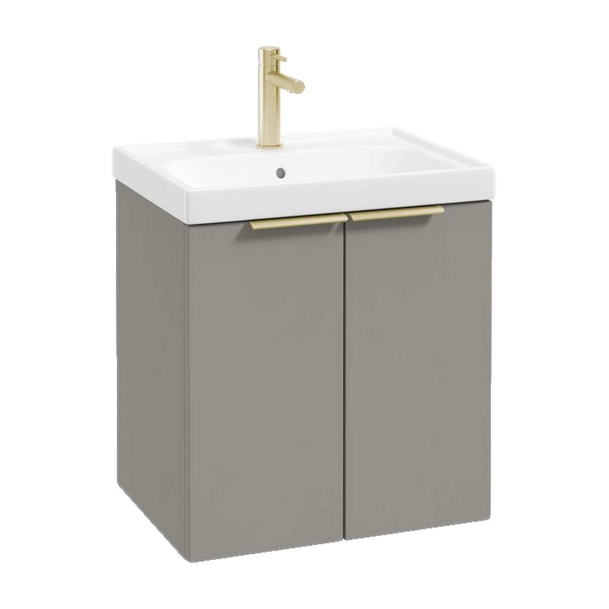 SONAS Stockholm 50cm wall hung two door vanity unit in Matt Khaki with brushed gold handles