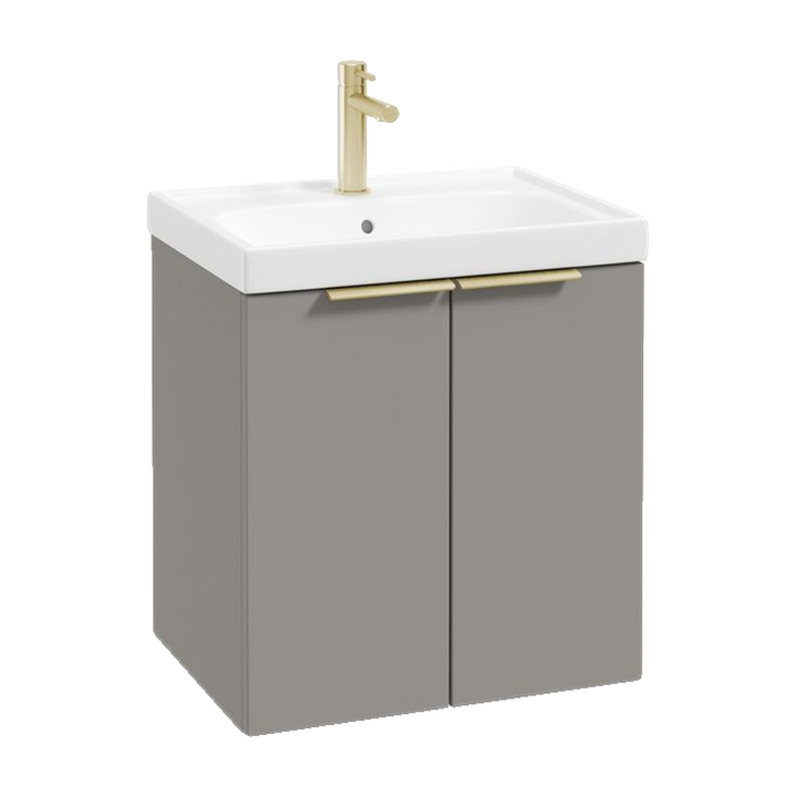 SONAS Stockholm 50cm wall hung two door vanity unit in Matt Khaki with brushed gold handles