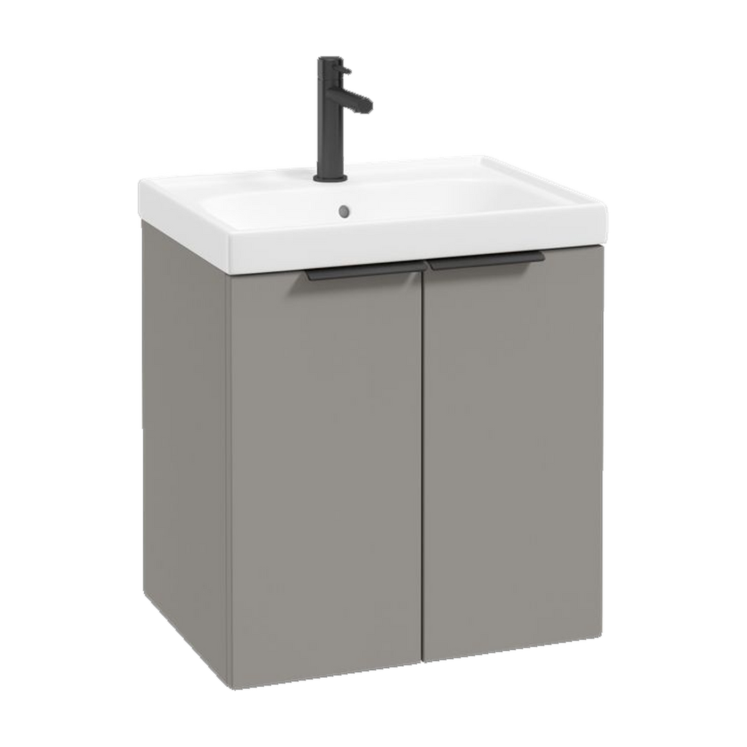 SONAS Stockholm 50cm wall hung two door vanity unit in Matt Khaki with matt black handles