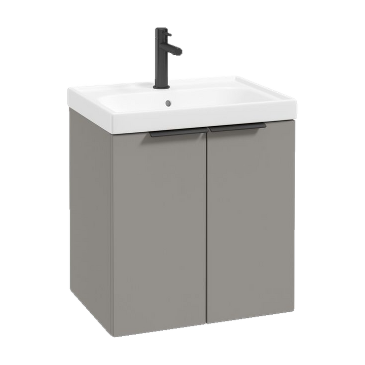 SONAS Stockholm 50cm wall hung two door vanity unit in Matt Khaki with matt black handles