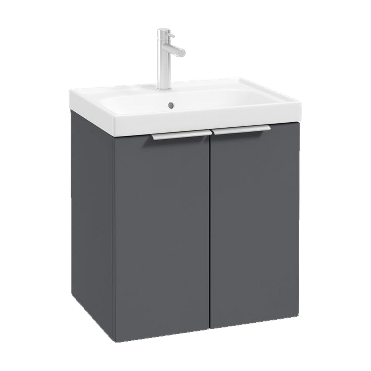 SONAS Stockholm 50cm wall hung two door vanity unit in Matt Midnight Grey with brushed chrome handles