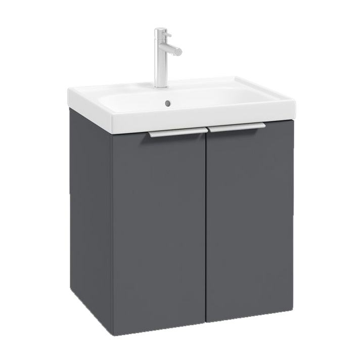 SONAS Stockholm 50cm wall hung two door vanity unit in Matt Midnight Grey with brushed chrome handles