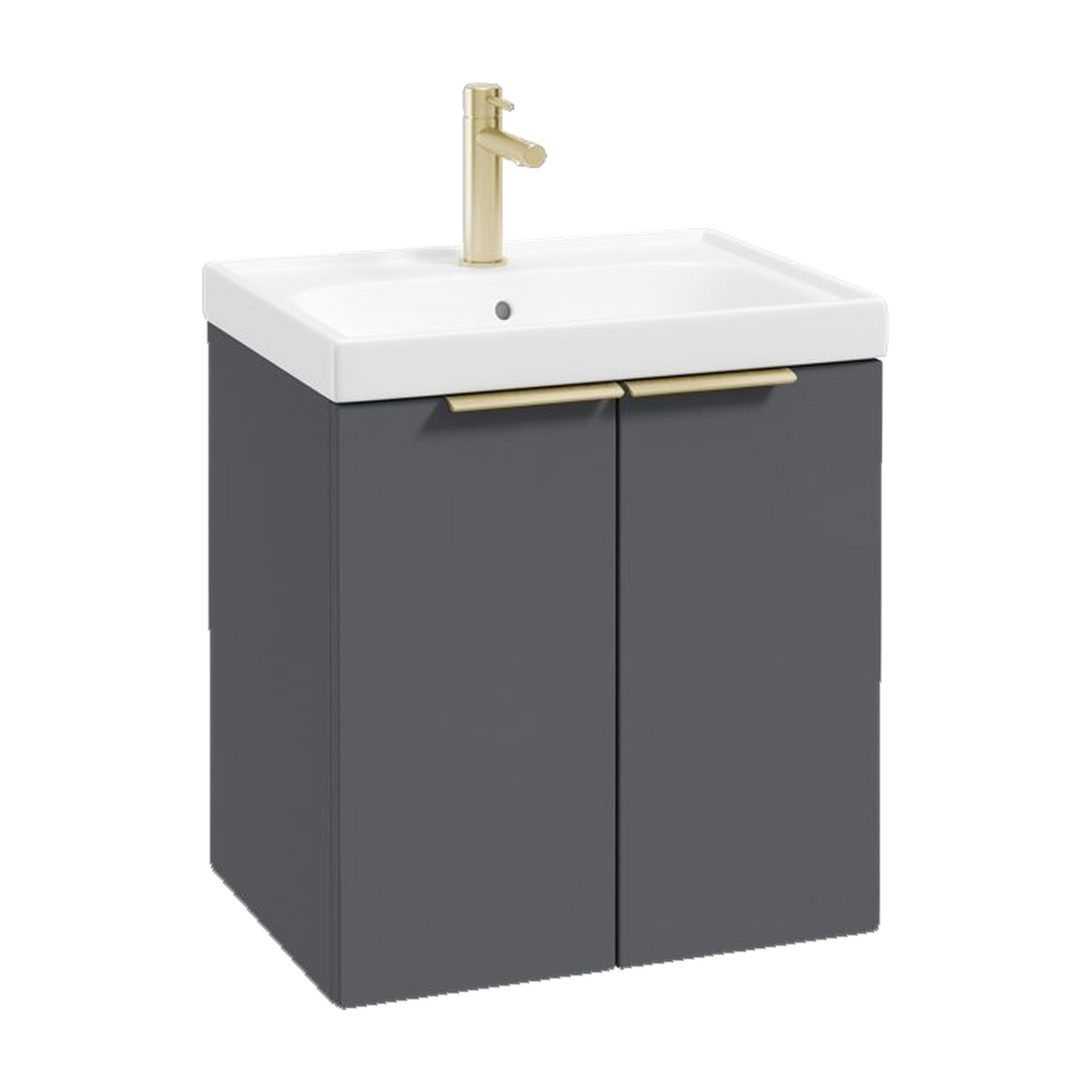 SONAS Stockholm 50cm wall hung two door vanity unit in Matt Midnight Grey with brushed gold handles