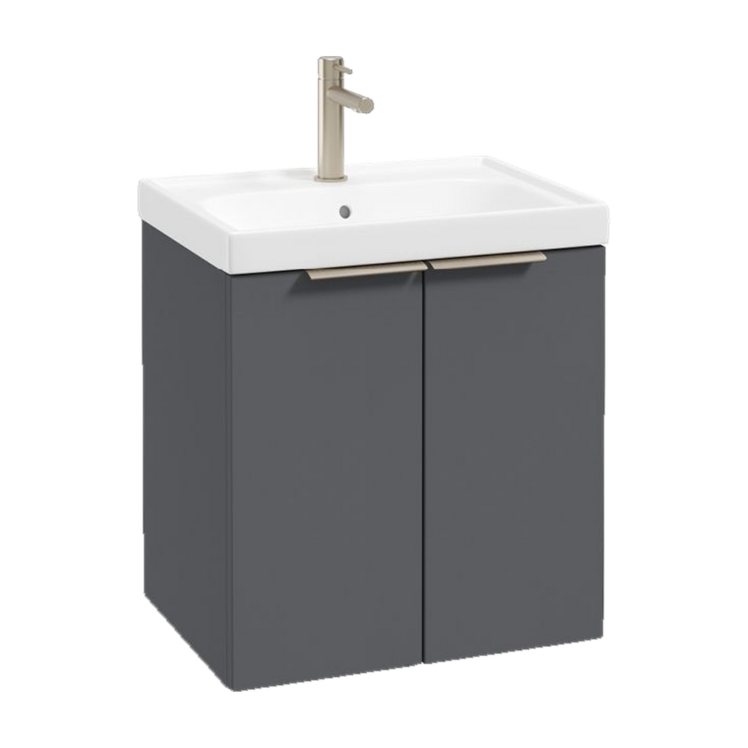 SONAS Stockholm 50cm wall hung two door vanity unit in Matt Midnight Grey with brushed nickel handles