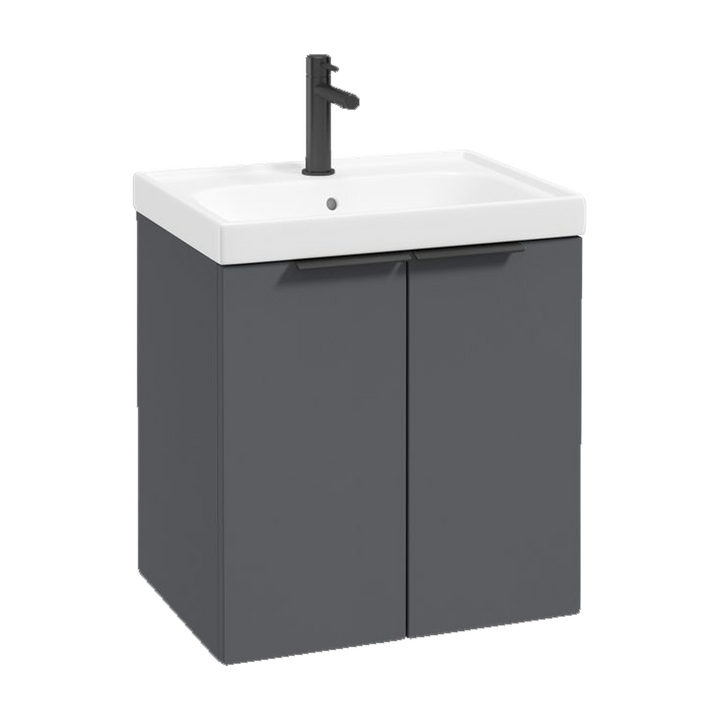 SONAS Stockholm 50cm wall hung two door vanity unit in Matt Midnight Grey with matt black handles