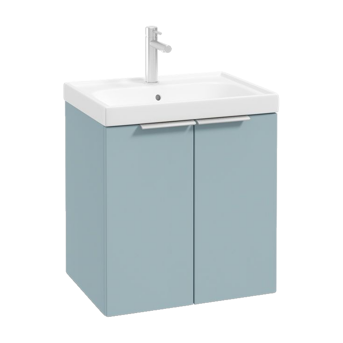 SONAS Stockholm 50cm wall hung two door vanity unit in Matt Morning Sky Blue with brushed chrome handles