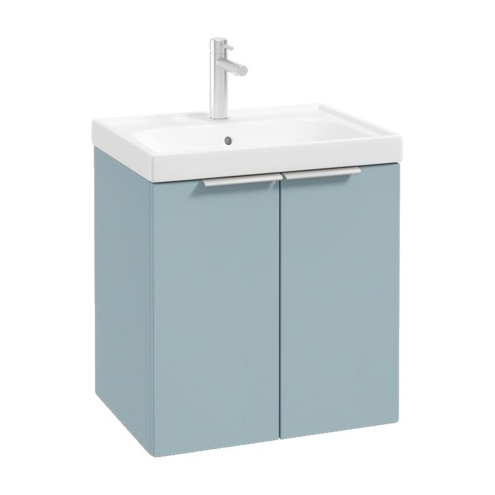 SONAS Stockholm 50cm wall hung two door vanity unit in Matt Morning Sky Blue with brushed chrome handles