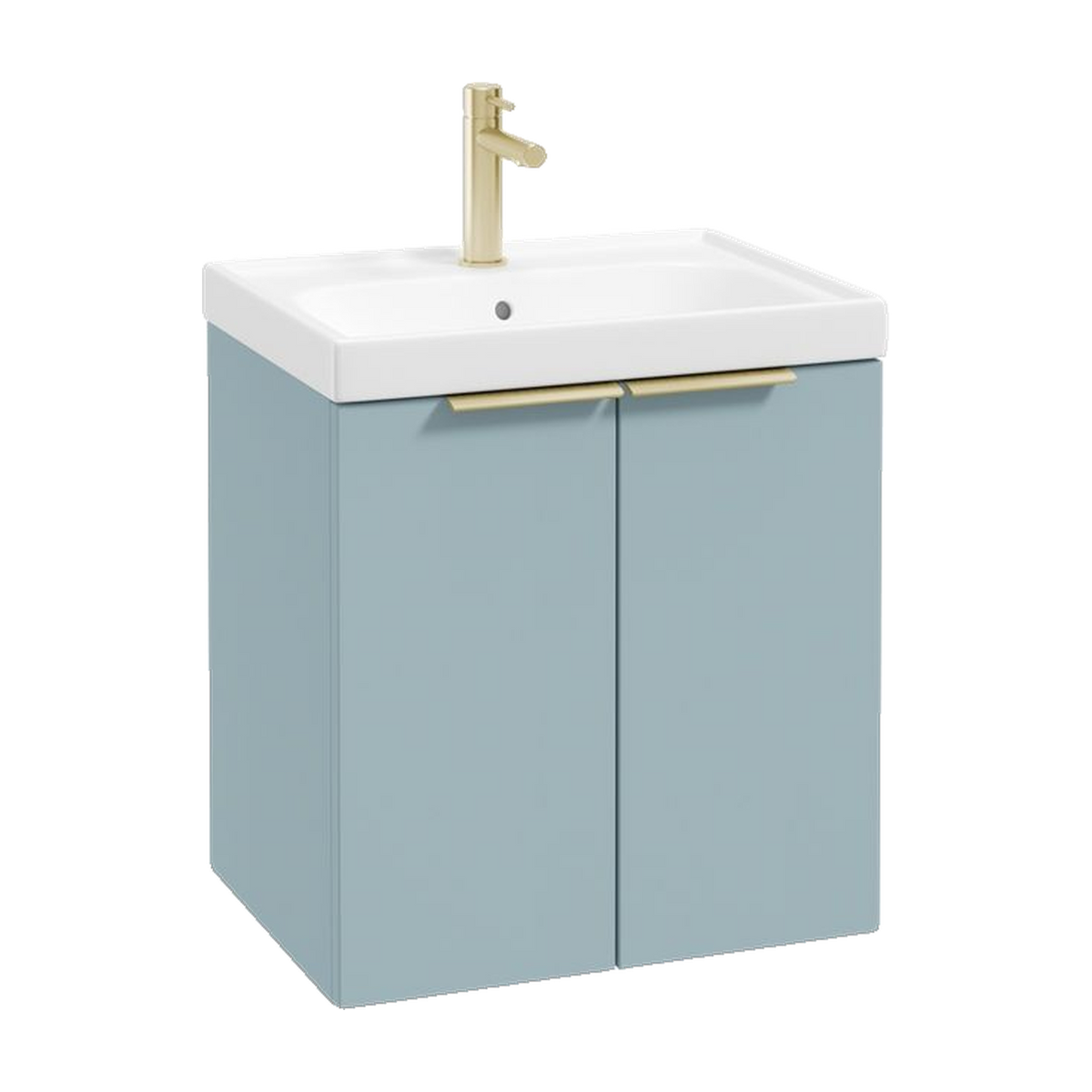 SONAS Stockholm 50cm wall hung two door vanity unit in Matt Morning Sky Blue with brushed gold handles