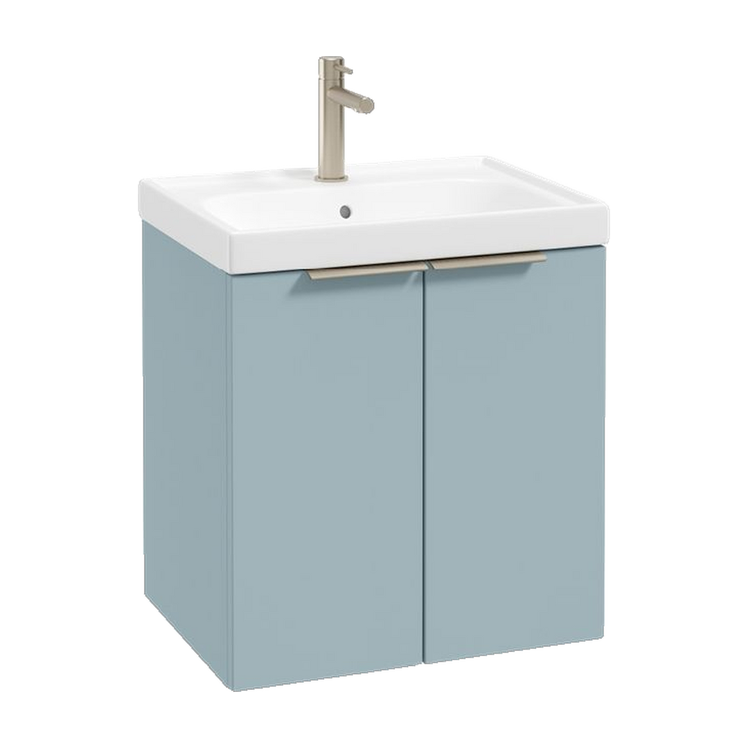 SONAS Stockholm 50cm wall hung two door vanity unit in Matt Morning Sky Blue with brushed nickel handles