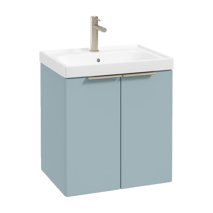 SONAS Stockholm 50cm wall hung two door vanity unit in Matt Morning Sky Blue with brushed nickel handles