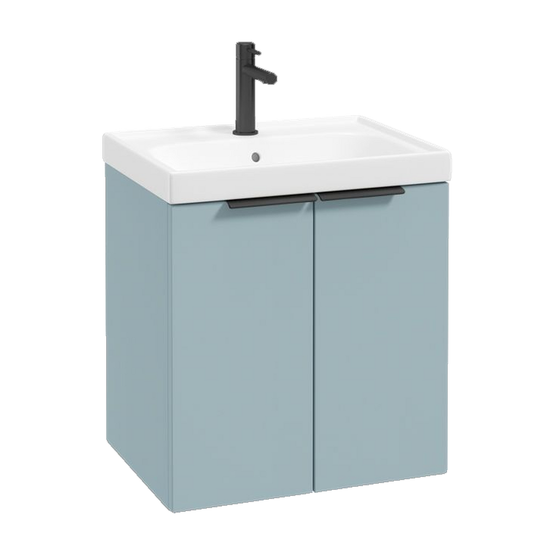 SONAS Stockholm 50cm wall hung two door vanity unit in Matt Morning Sky Blue with matt black handles