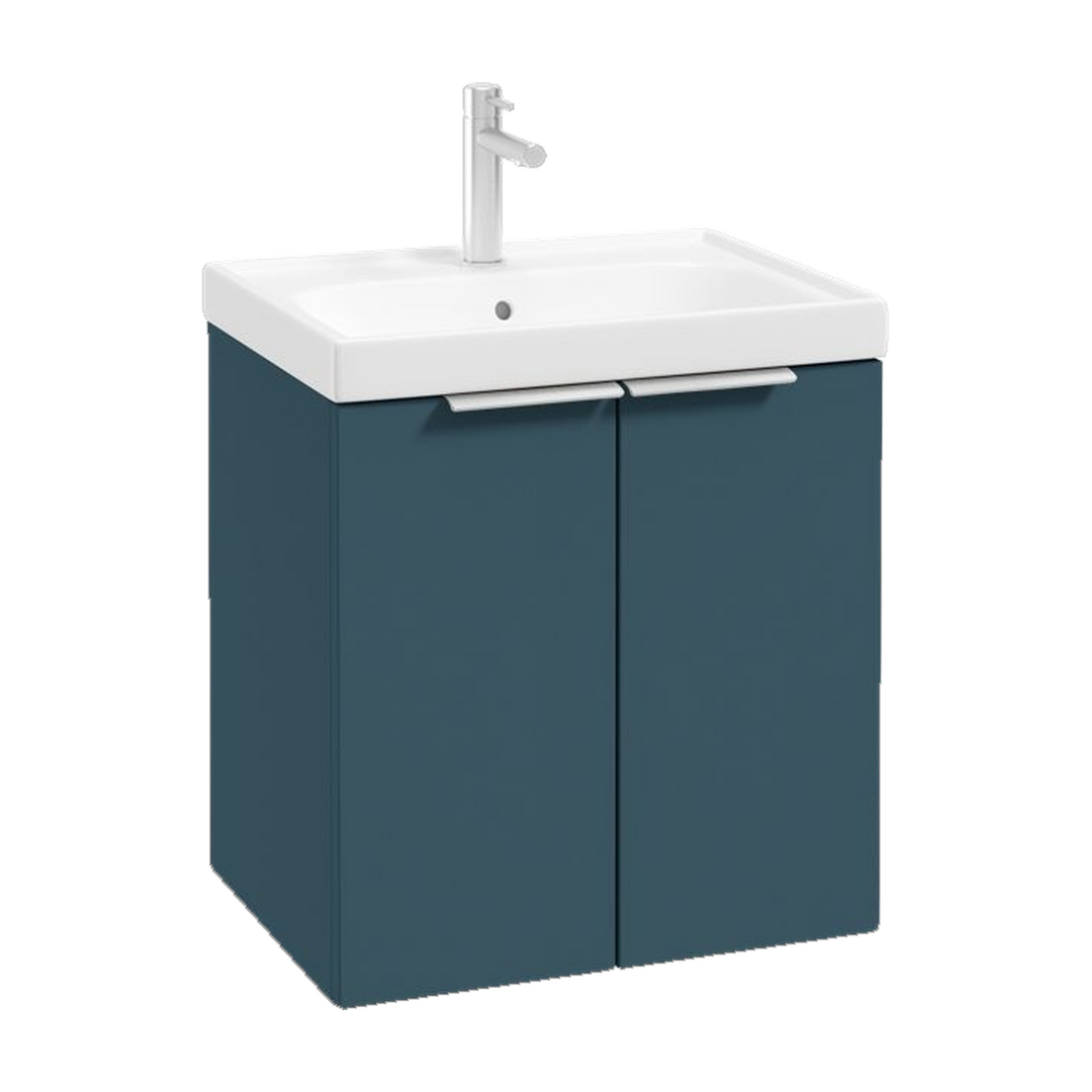 SONAS Stockholm 50cm wall hung two door vanity unit in Matt Ocean Blue with brushed chrome handles