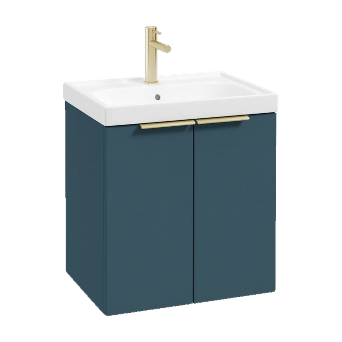 SONAS Stockholm 50cm wall hung two door vanity unit in Matt Ocean Blue with brushed gold handles